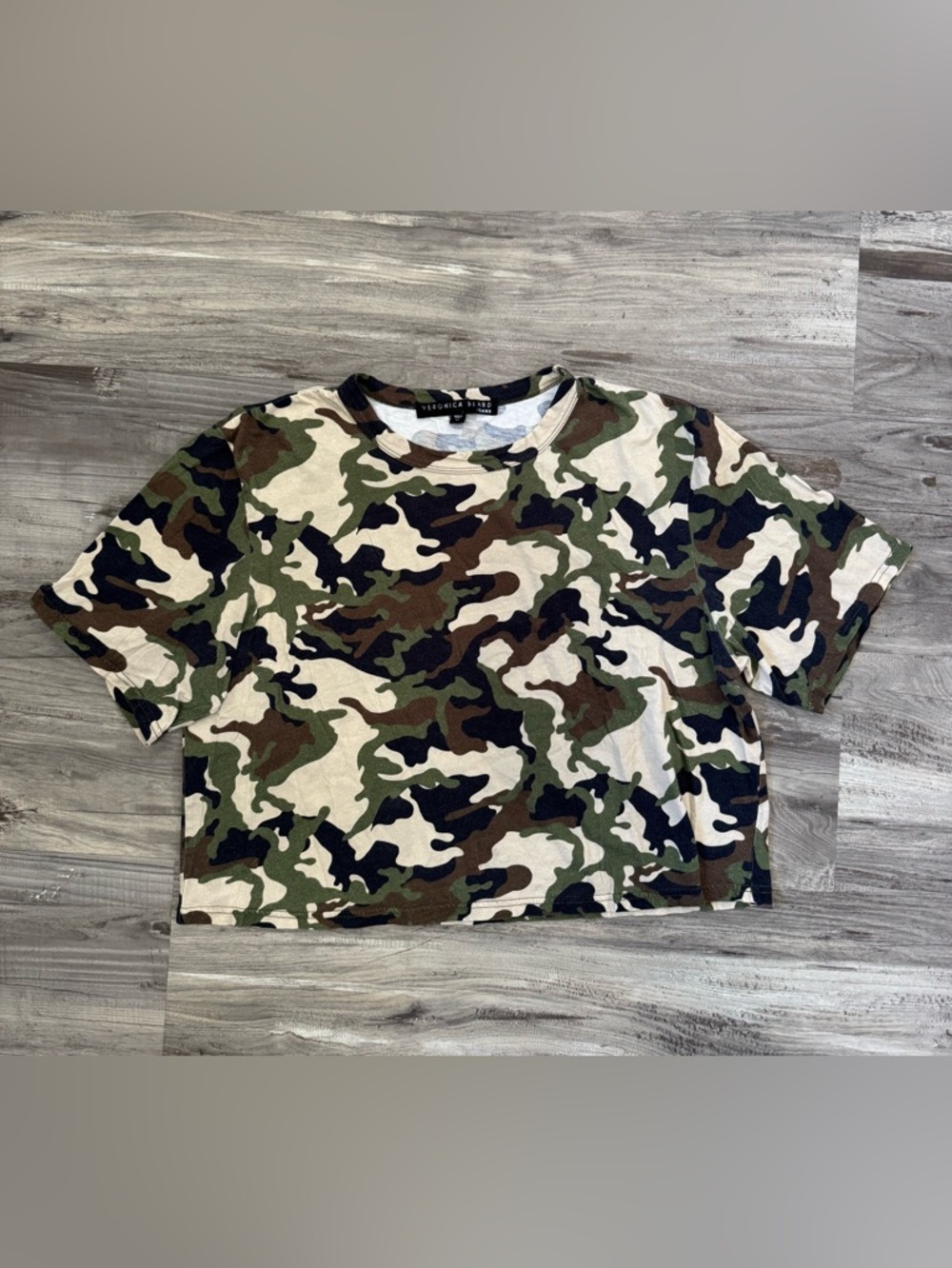 Veronica Beard Camouflage Short Sleeve Tee in Green/Brown/Black Size Medium